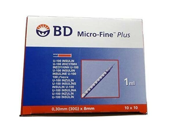 BD Micro-Fine Plus 1ml Syringe 0.30mm (30G) x 8mm - Box of 100