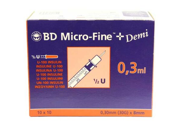 BD Micro-Fine Demi 0.3ml Syringe 0.3mm (30G) x 8mm - Box of 100