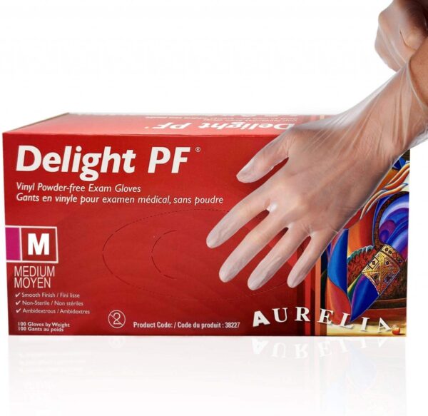 Aurelia Delight PF Clear Powder Free Vinyl - 100 Gloves (SMALL / MEDIUM / LARGE)